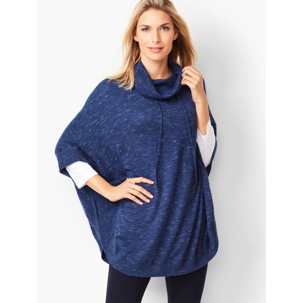 Talbots Cowl Neck Knit Poncho Sweater Womens XS/S Space-Dyed Gray Round Hem